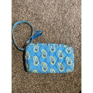 Vera Bradley Light Blue with Green Paisley Zip Around Wristlet Wallet
